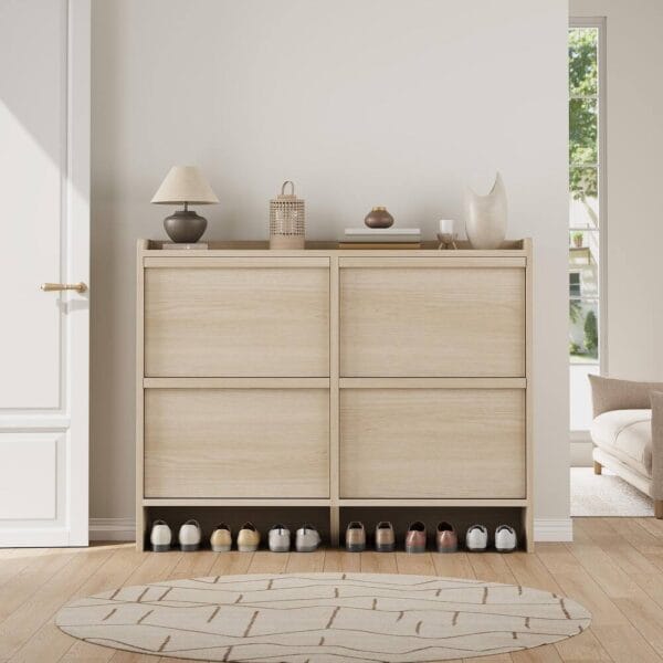 Urban Oak Slimline Entryway Shoe Storage Cabinet