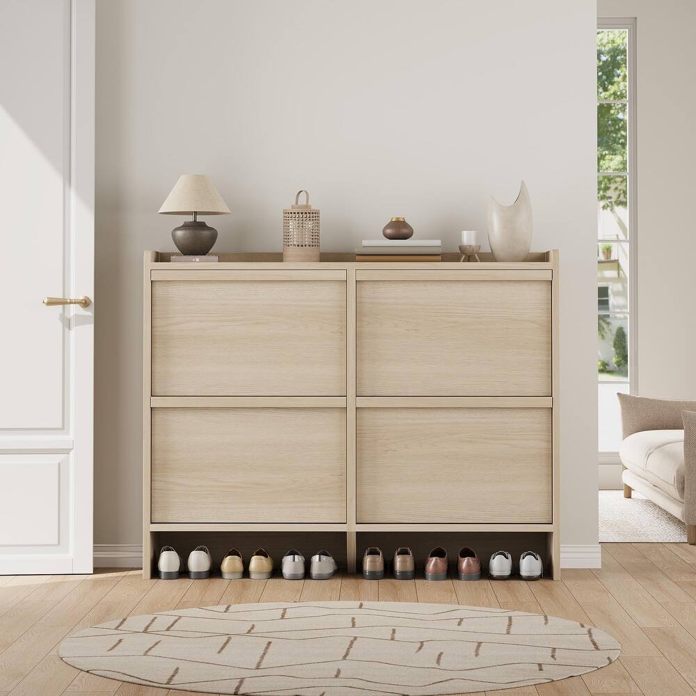 Urban Oak Slimline Entryway Shoe Storage Cabinet