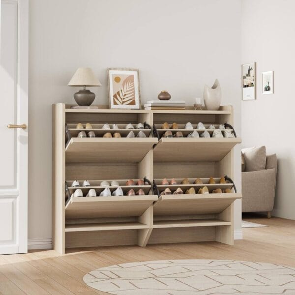 Urban Oak Slimline Entryway Shoe Storage Cabinet