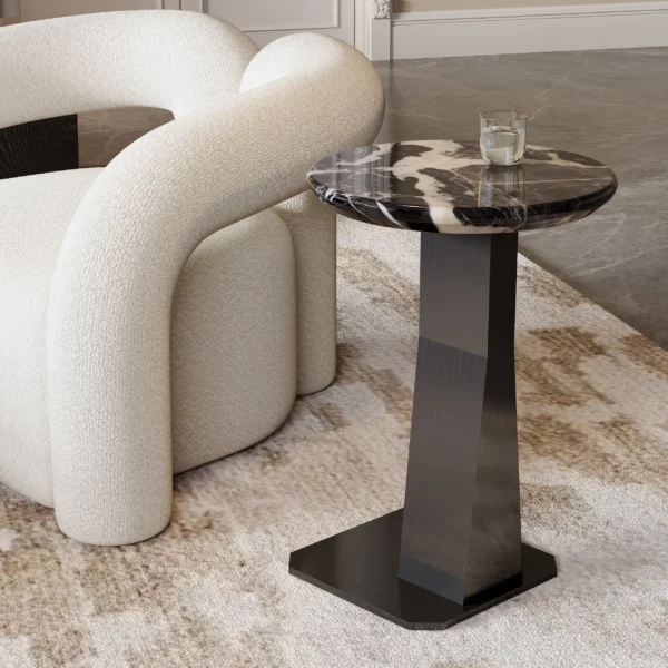 Verona Nero Black Marble Modern End Table