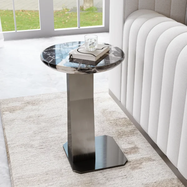 Verona Nero Black Marble Modern End Table