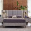 Versa Geometric Dark Wood Gold King Bed