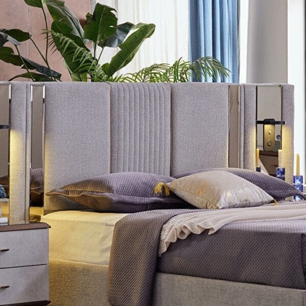 Versa Geometric Dark Wood Gold King Bed