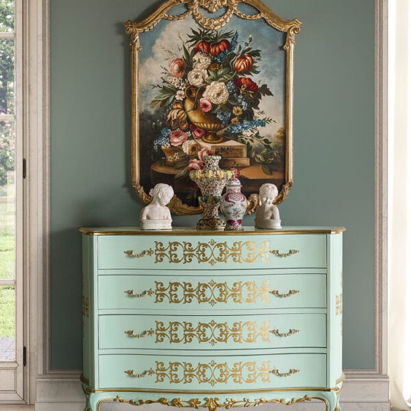 Versailles Canopy Aqua Gold Tufted King Bedroom Set