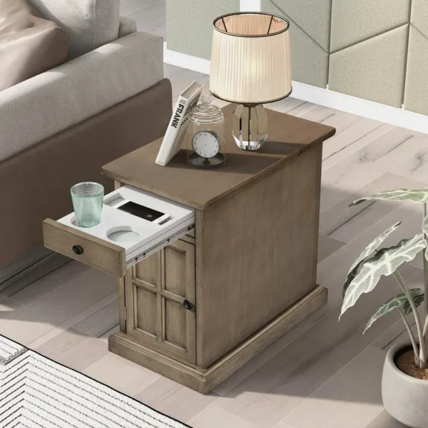 Everleigh Vintage Wood USB Charging Port Sofa Side Table