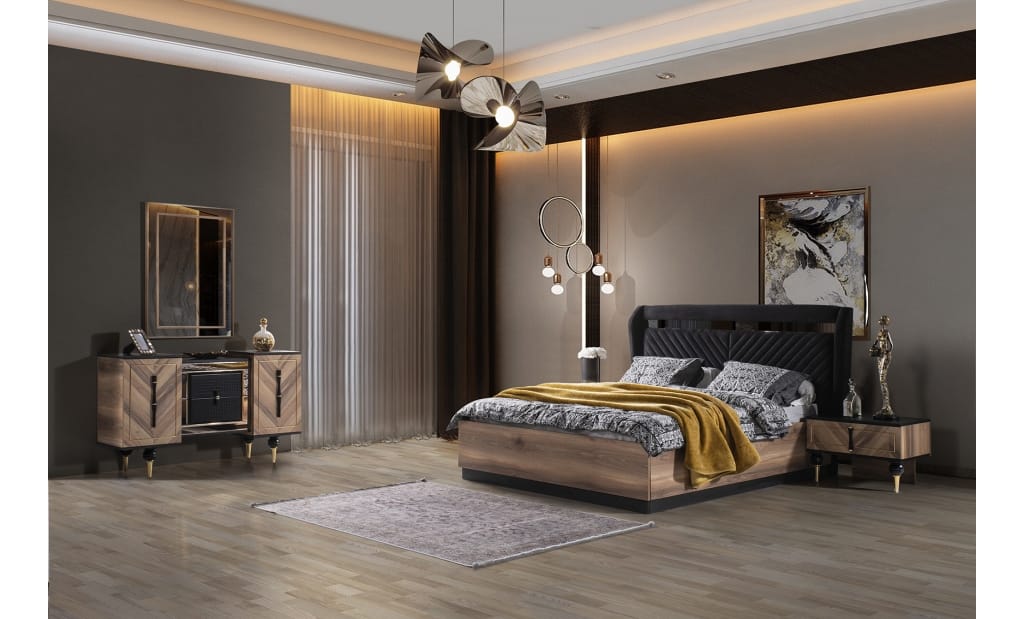 Vizyon Modern Wingback Black King Bed