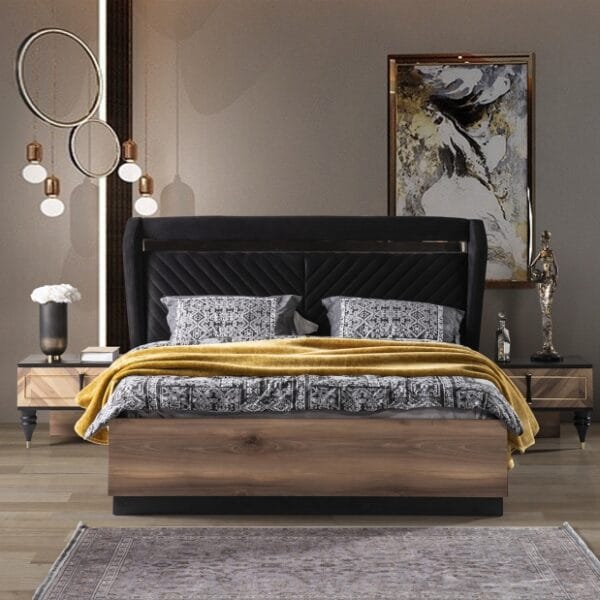 Vizyon Modern Wingback Black King Bed