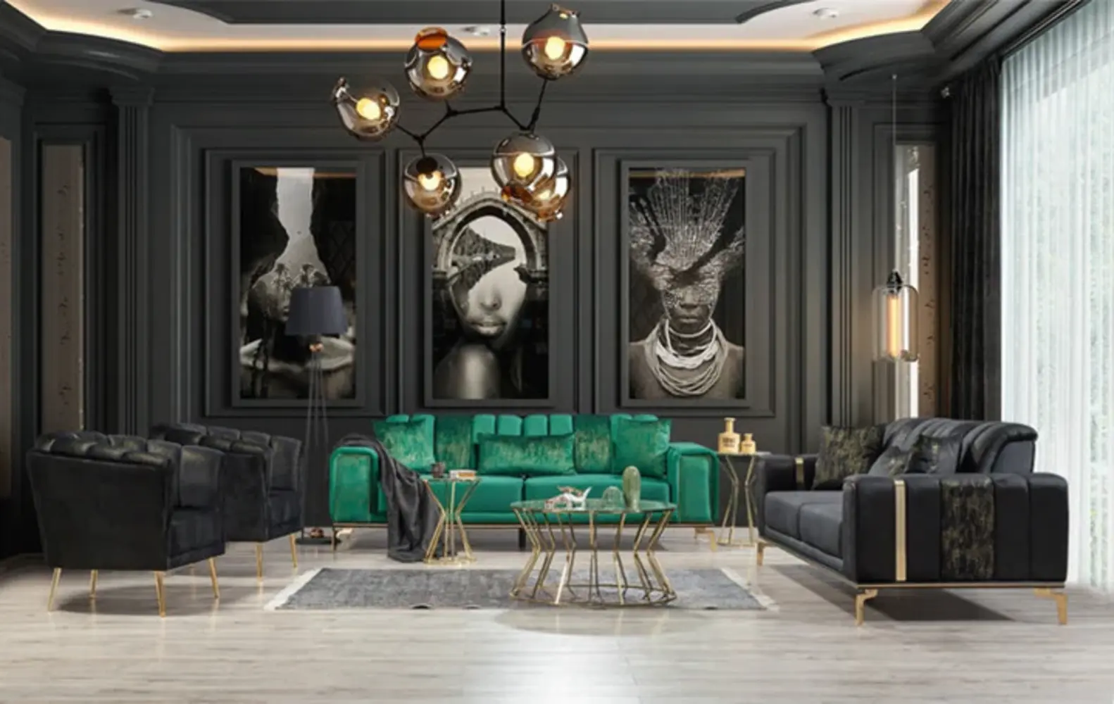 Emerald Majesty Luxury Velvet Salon Ensemble
