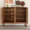Zenith Walnut Slatted Wood Entryway Shoe Storage Cabinet