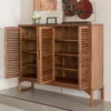 Zenith Walnut Slatted Wood Entryway Shoe Storage Cabinet