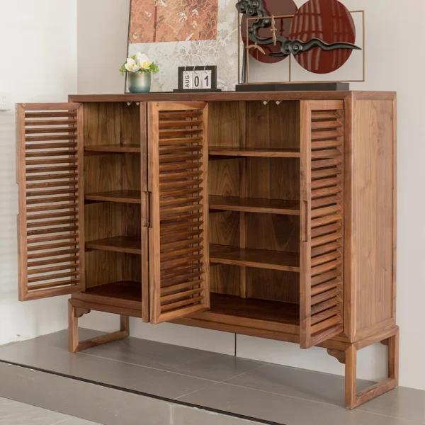 Zenith Walnut Slatted Wood Entryway Shoe Storage Cabinet