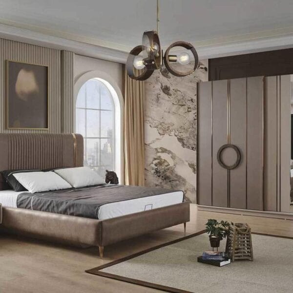 Russo Contemporary Padded Wood Grain King Bed