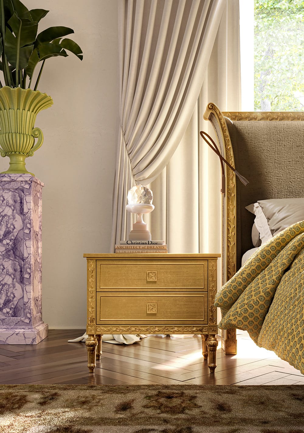 Okyanus Royal Carved Gold Tufted King Bed - Image 3