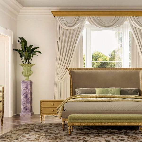 Okyanus Royal Carved Gold Tufted King Bed