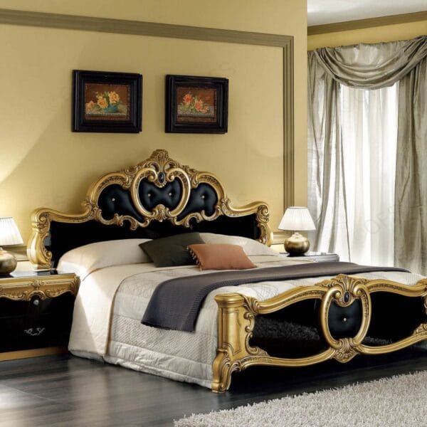 Barocco High-Gloss Black & Gold King Bed Set