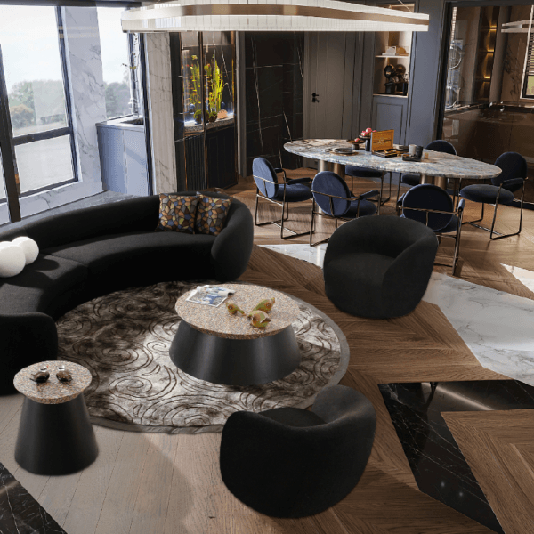Majestic Noir Tufted Velvet Black Gold Sectional