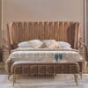 Padded King Bed, Minimalist Bedroom, Neutral Upholstered Bed, Longhi Bed, Dark Wood Accents, Italian Luxury Bed, Contemporary Furniture, High-End Beige Bed