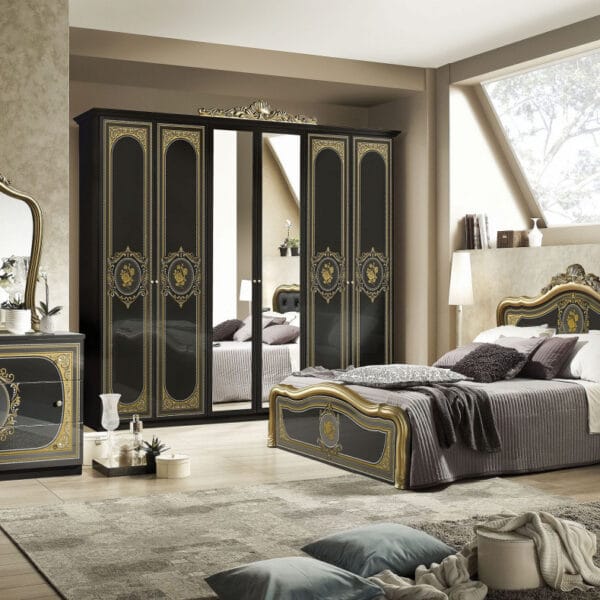 Avanos Opulent Gold-Trimmed Tufted King Bedroom Set