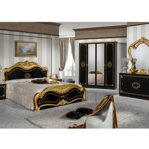 Lucy Classic Black & Gold Baroque King Bedroom Set