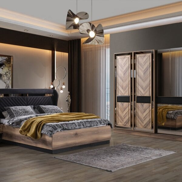 Vizyon Modern Wingback Black Wardrobe