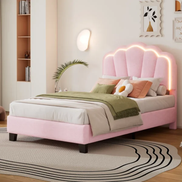 Blossom Glow Upholstered Flower-Shape Kids Bed