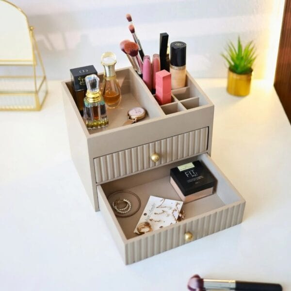 Luxury Fluted Beauty Station + Desktop Makeup Organizer with Drawers
