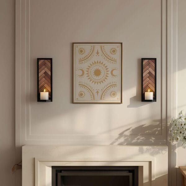 Herringbone Mosaic Sconce Set Boho Chic Candle Holder Wall Decor