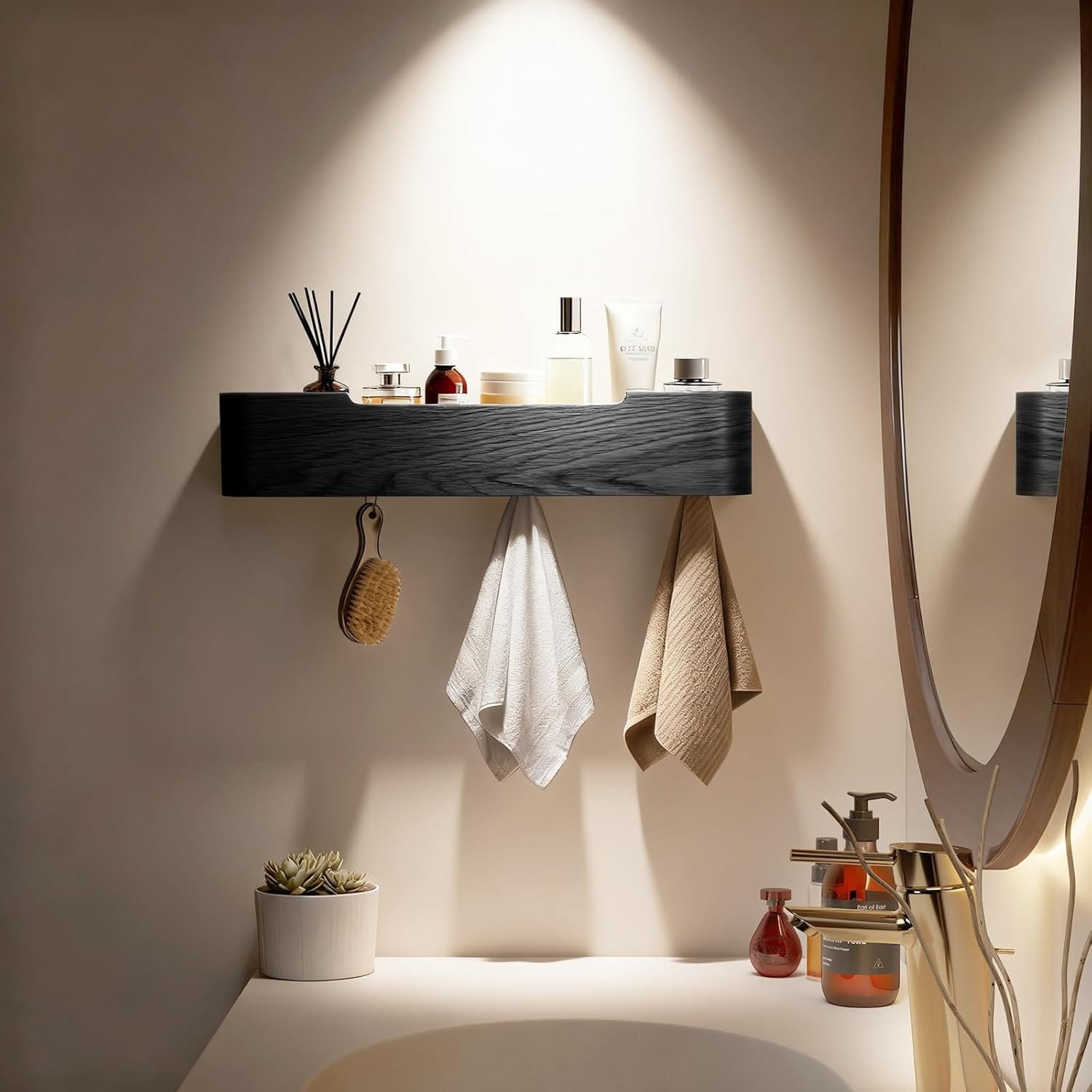 Curved Floating Shelf Coat Rack Entryway Wall Decor - Image 2