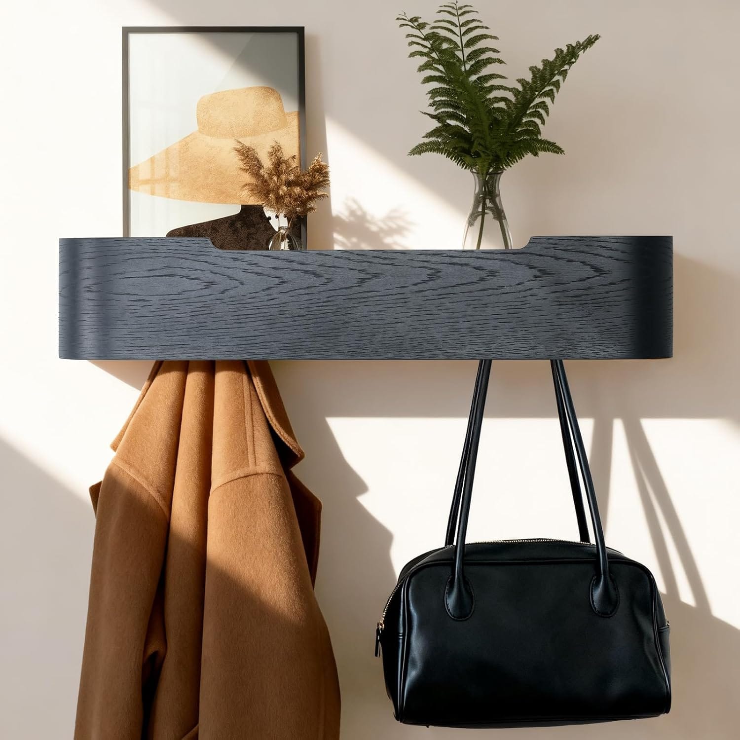 Curved Floating Shelf Coat Rack Entryway Wall Decor - Image 3