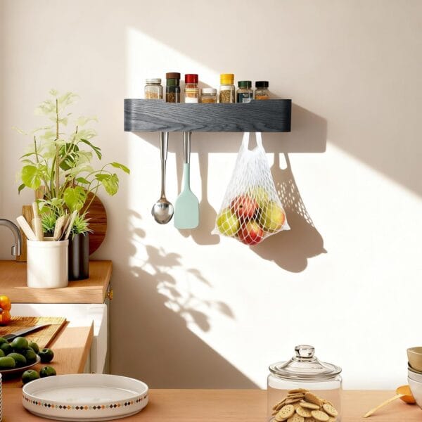 Curved Floating Shelf Coat Rack Entryway Wall Decor