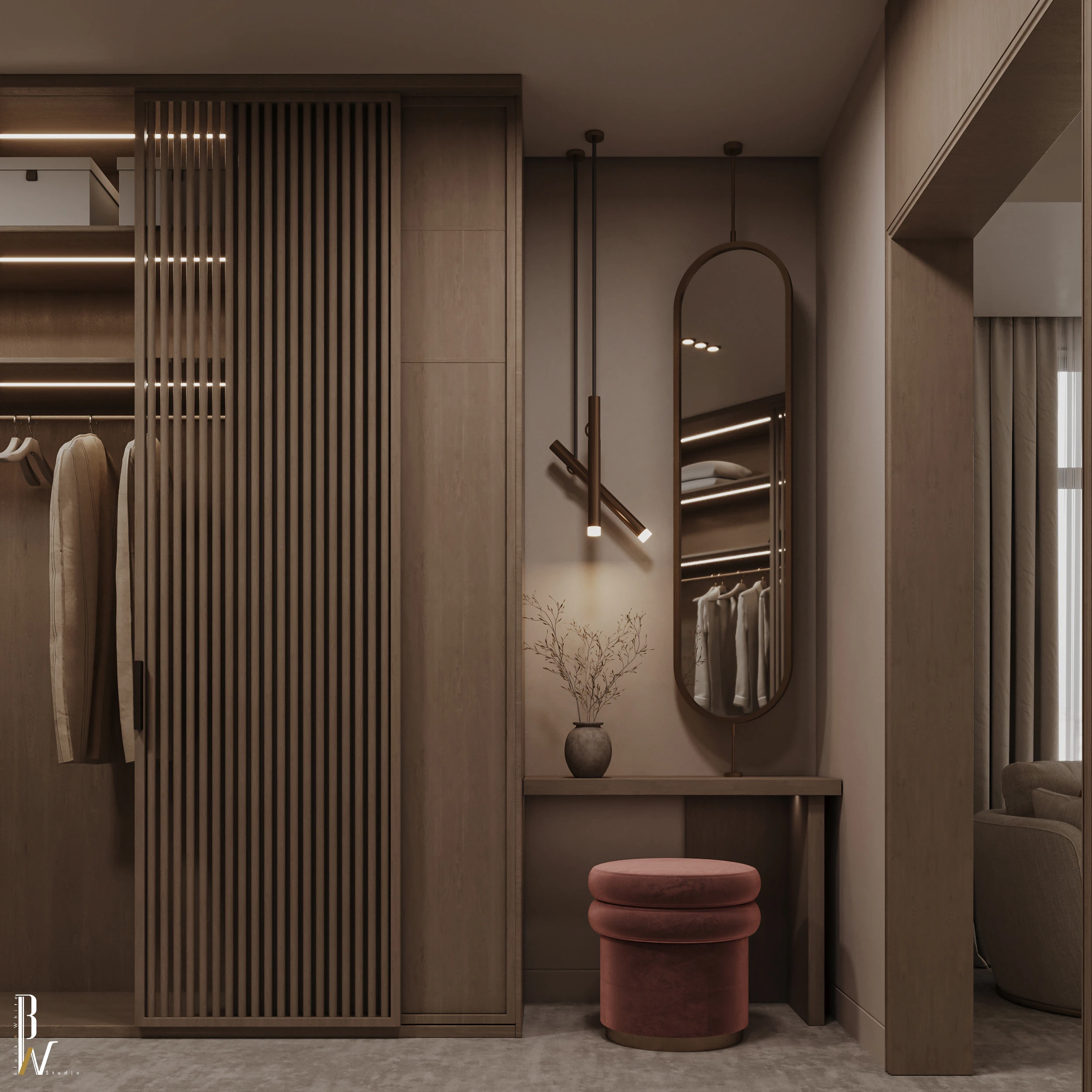 Chocolate Velvet Bed, Luxury Wrap-Around Headboard, Modern Brown Bedroom Suite, Designer Mood Lighting, High-End Upholstered Bed, Sienna Luxury Collection.