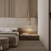 Chocolate Velvet Bed, Luxury Wrap-Around Headboard, Modern Brown Bedroom Suite, Designer Mood Lighting, High-End Upholstered Bed, Sienna Luxury Collection.