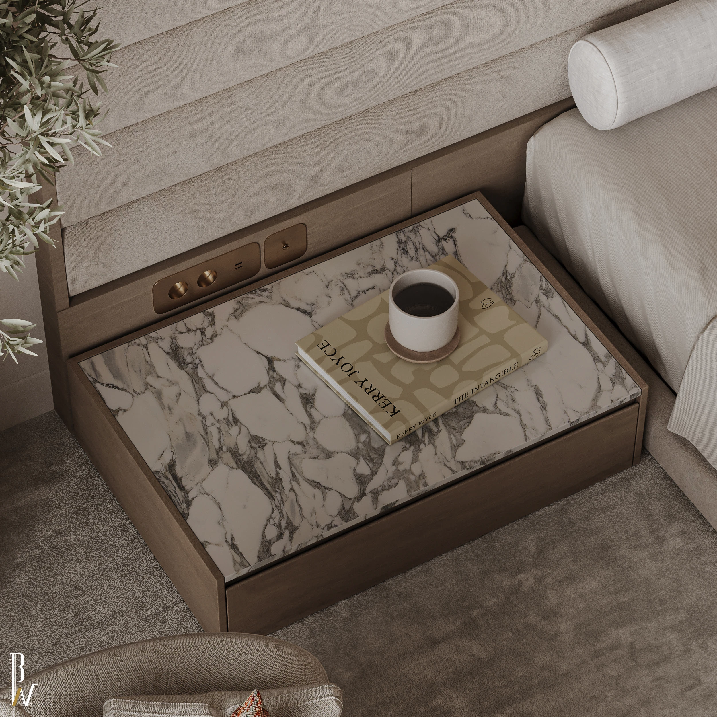 Chocolate Velvet Bed, Luxury Wrap-Around Headboard, Modern Brown Bedroom Suite, Designer Mood Lighting, High-End Upholstered Bed, Sienna Luxury Collection.