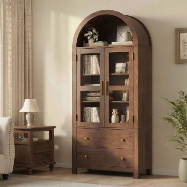 Aethel Arched Glass Door Storage Bookcase