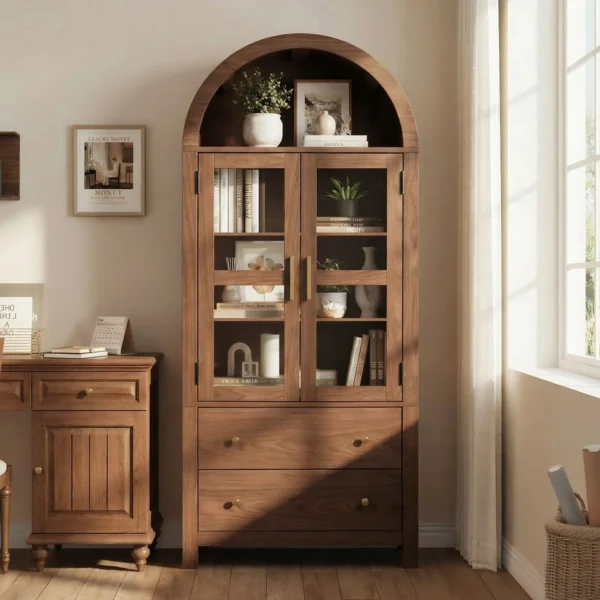 Aethel Arched Glass Door Storage Bookcase