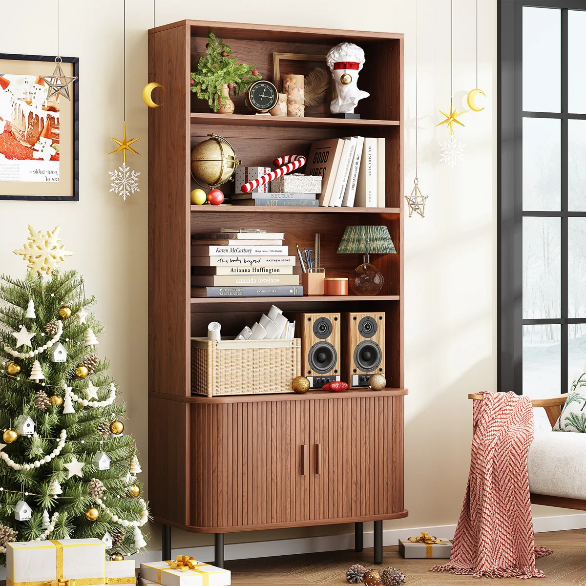 Vigo Fluted Wood Storage Bookcase