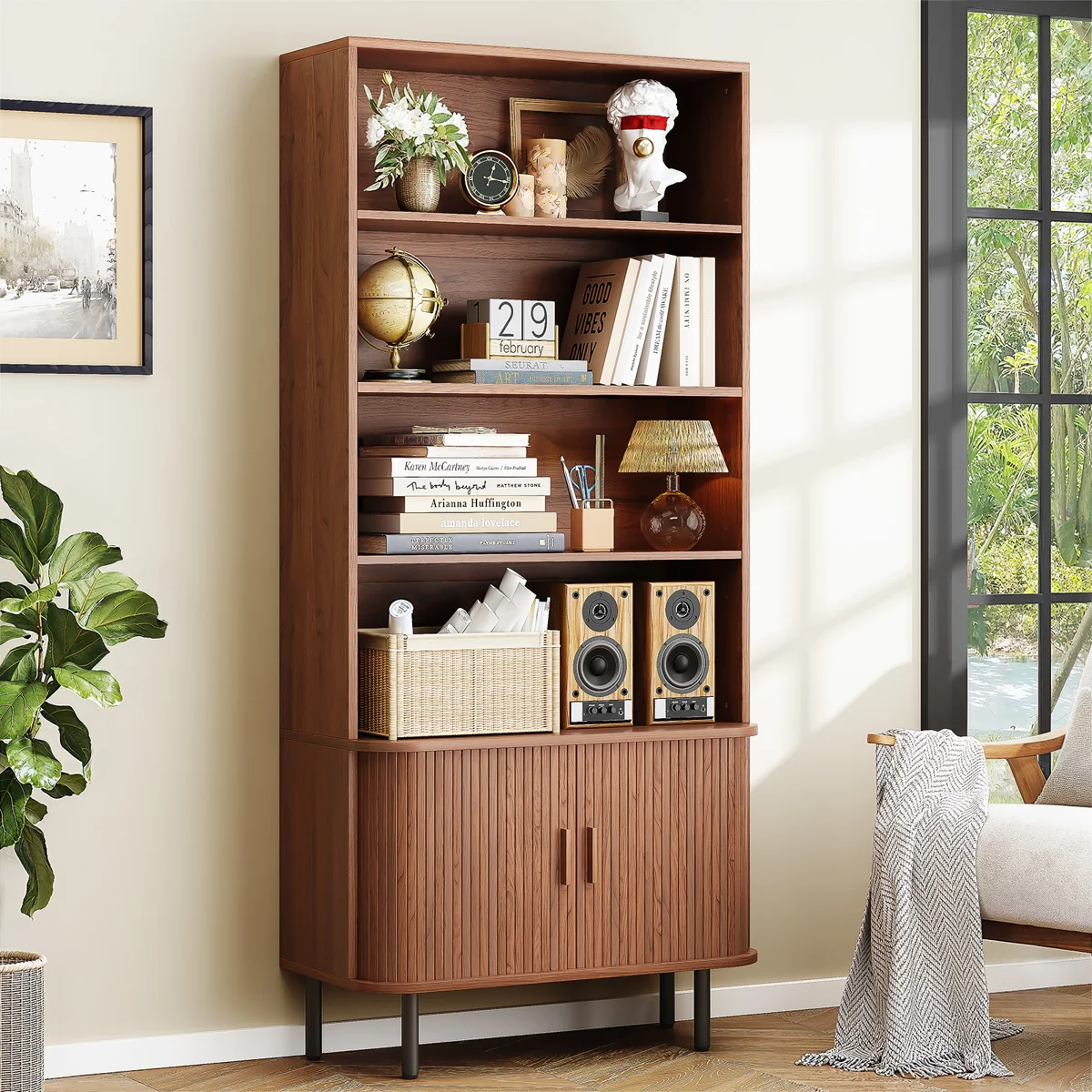 Vigo Fluted Wood Storage Bookcase