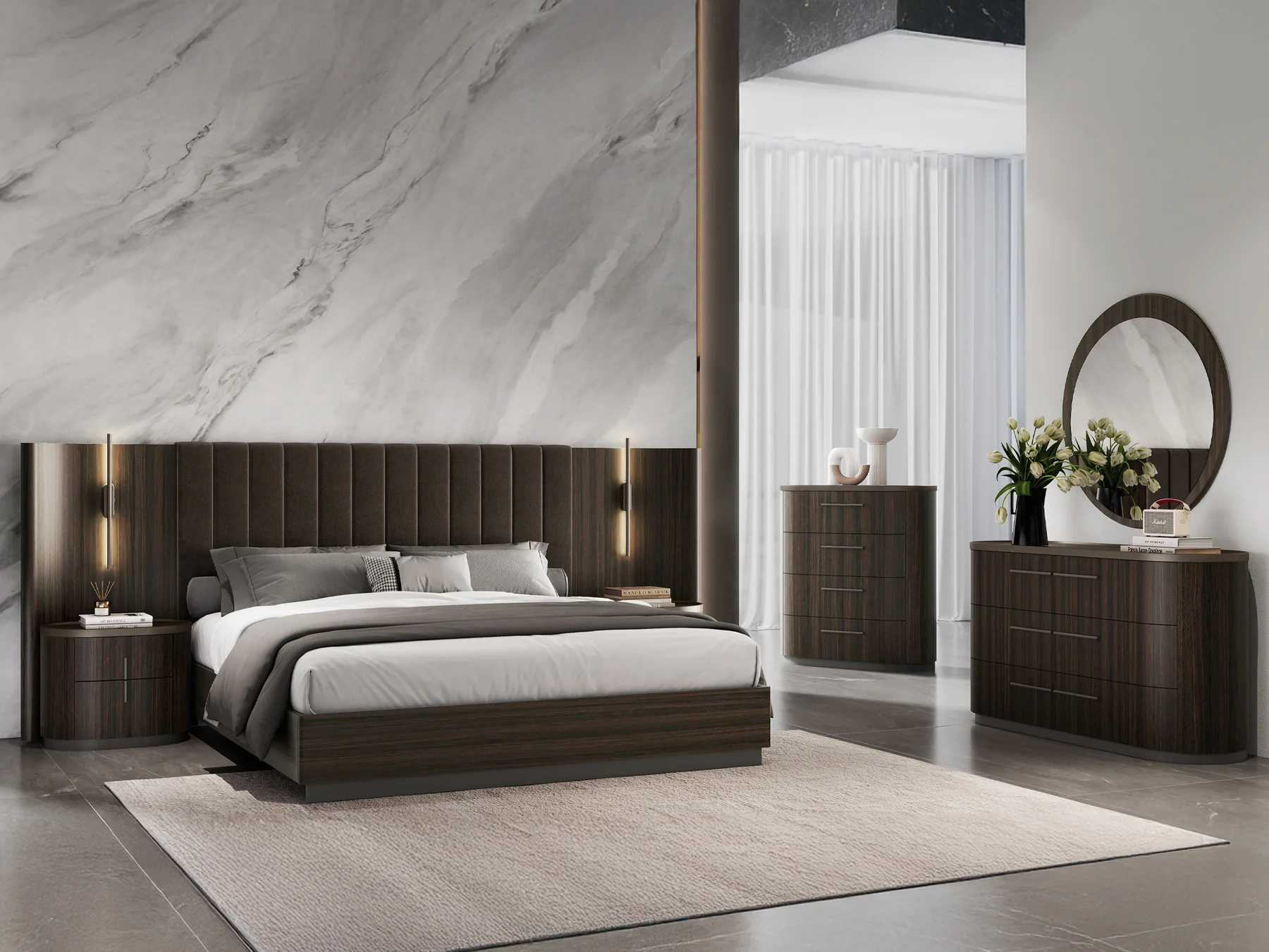Barcelona Dark Wood Integrated Light King Bedroom Set