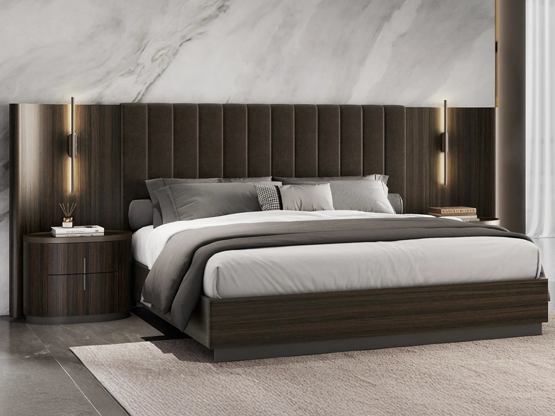 Barcelona Dark Wood Integrated Light King Bedroom Set
