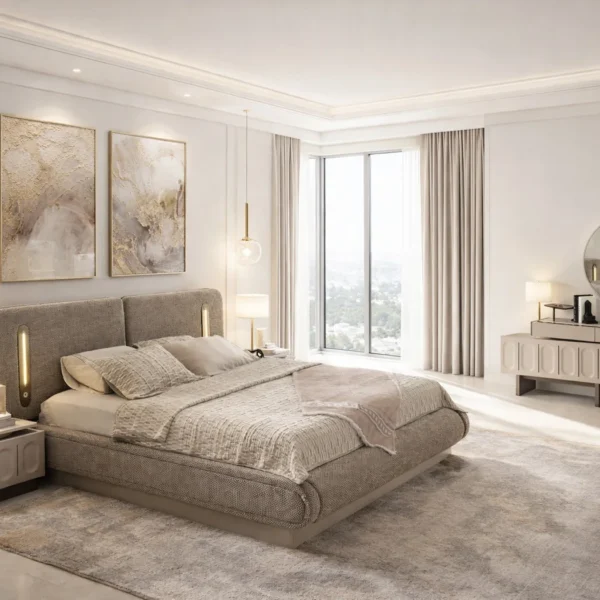 Petra Modern Boucle Integrated Light Bed