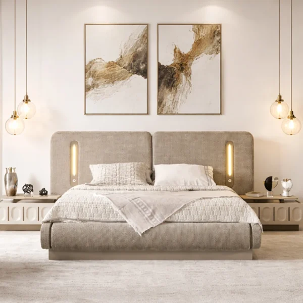 Petra Modern Boucle Integrated Light Bed