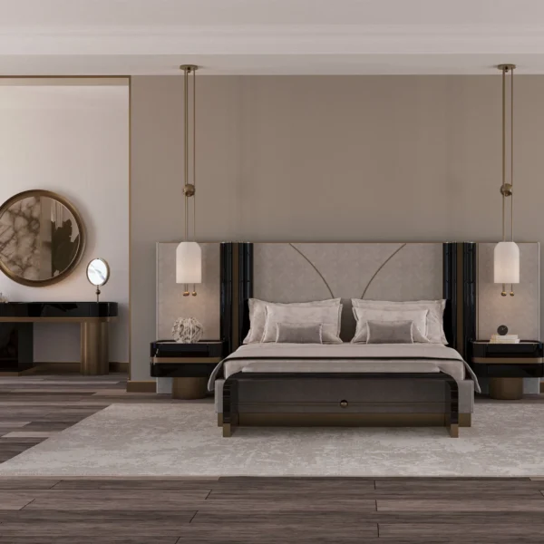 Zenith Modern Geometric Upholstered Platform Bed