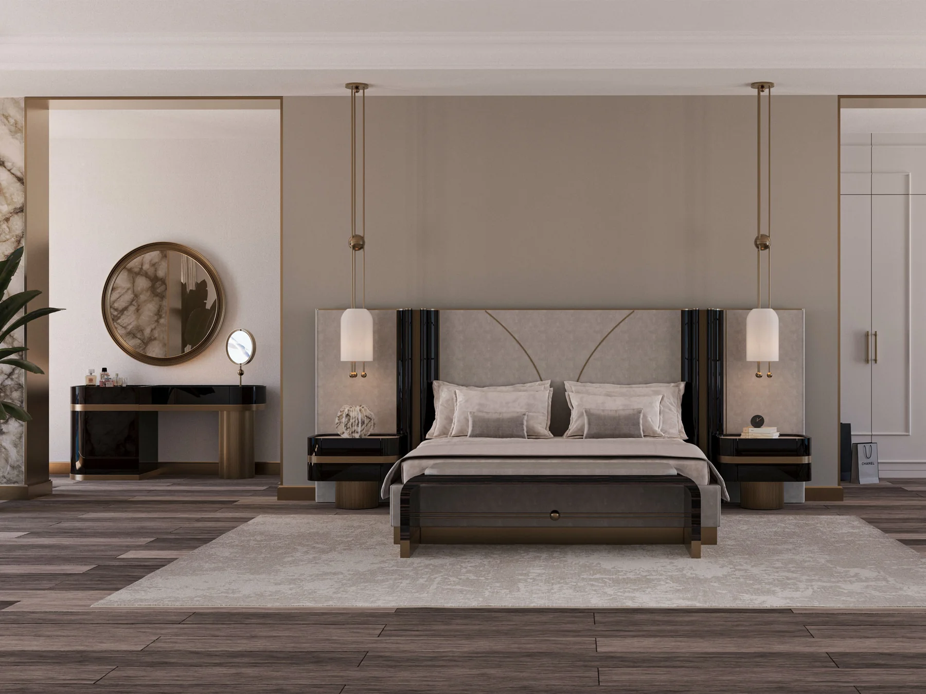 Zenith Modern Geometric Upholstered Platform Bed