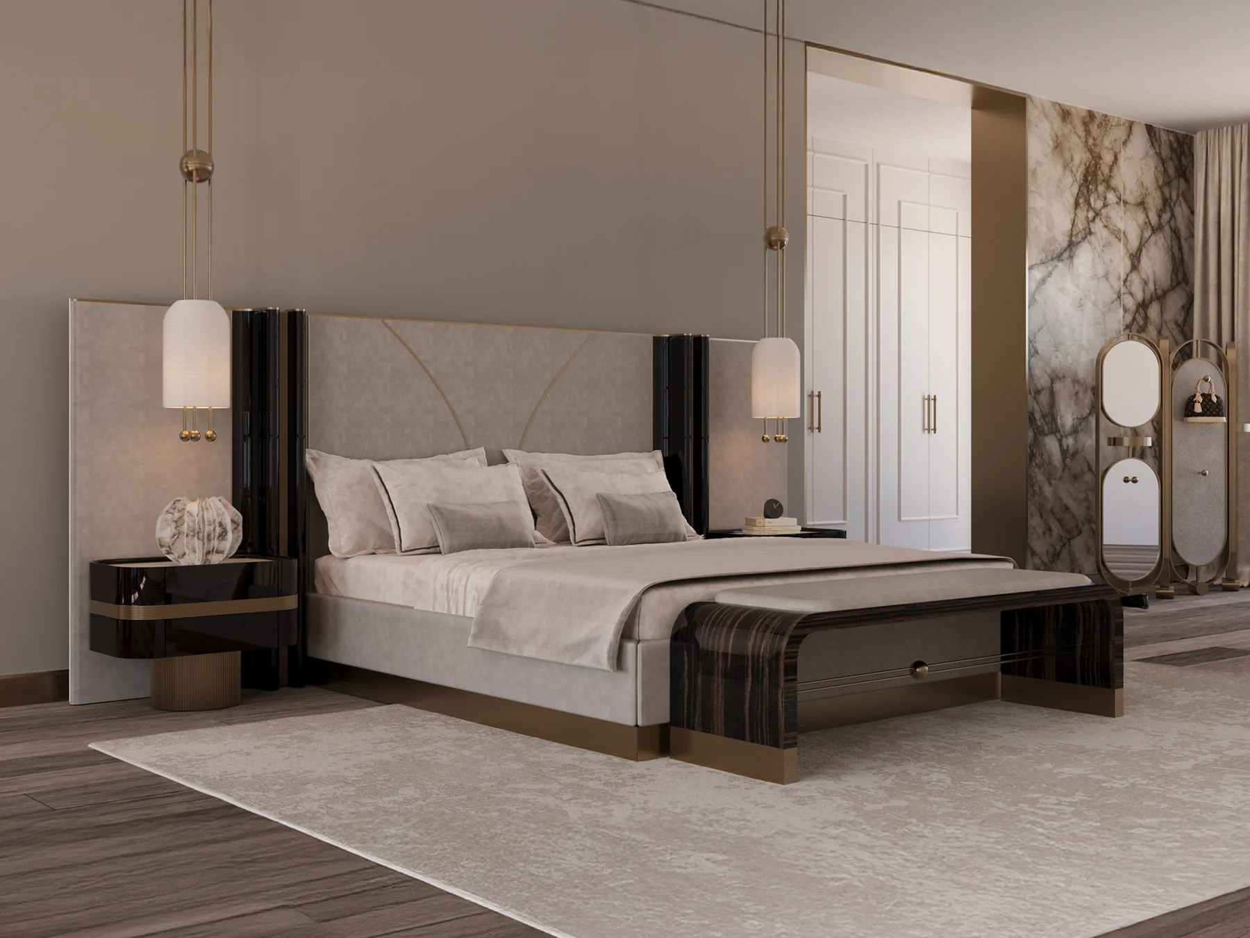 Zenith Modern Geometric Upholstered Platform Bed