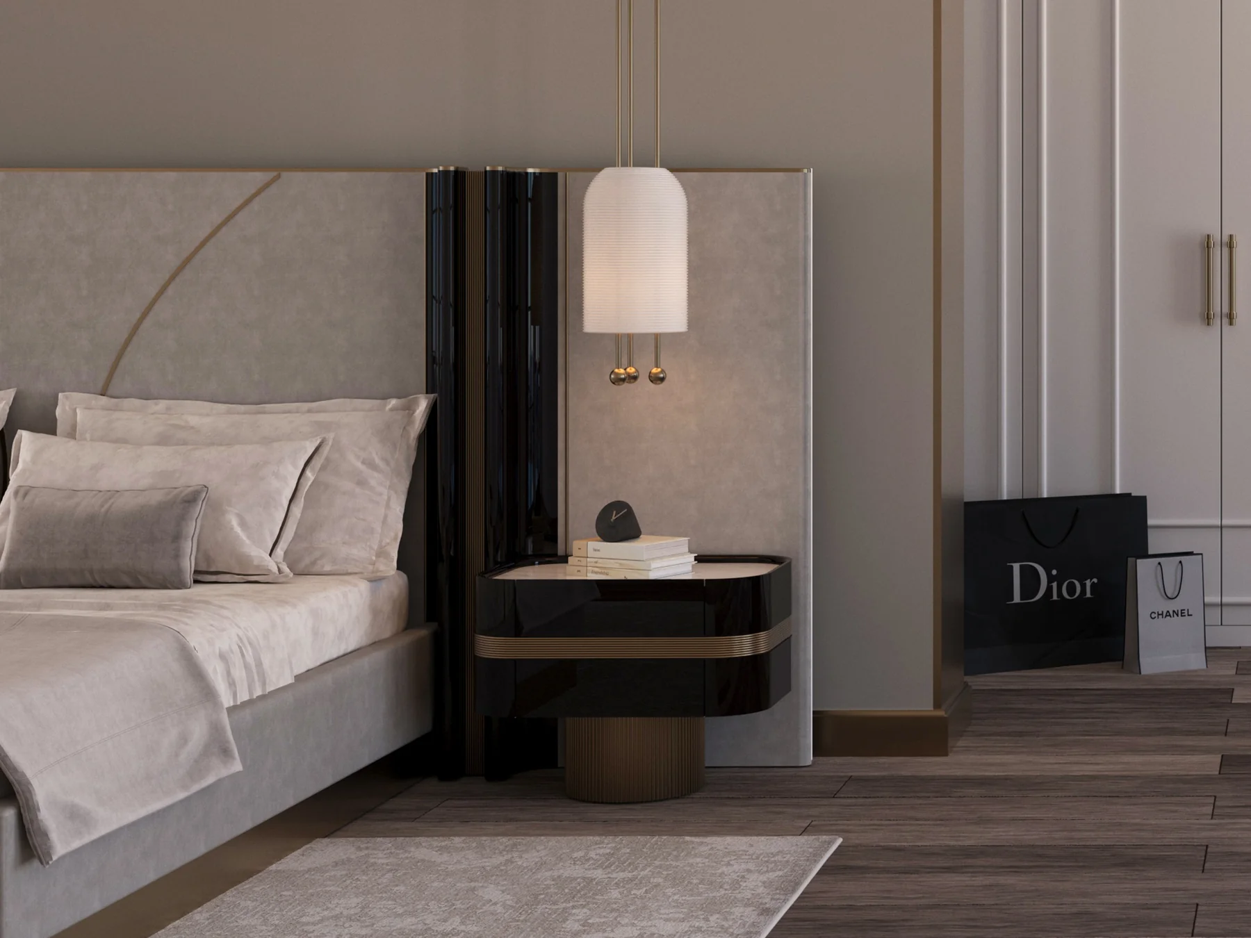 Zenith Modern Geometric Upholstered Platform Bed